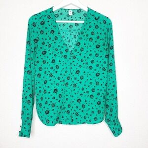 BP Green Floral Button Up Blouse S